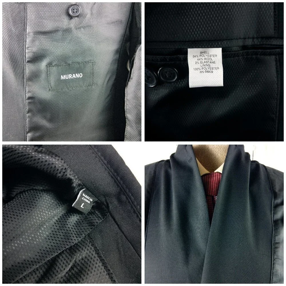 Murano Size L 2 Button Surgeon Cuff Black Suit Blazer Sport Coat